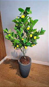 Planta Artificial Limoeiro 1,20m Kit com Vaso Cinza 40cm